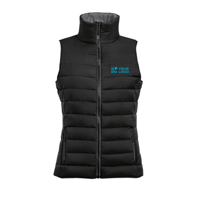 Dames bodywarmer met logo, 180 g/m2 in de kleur zwart