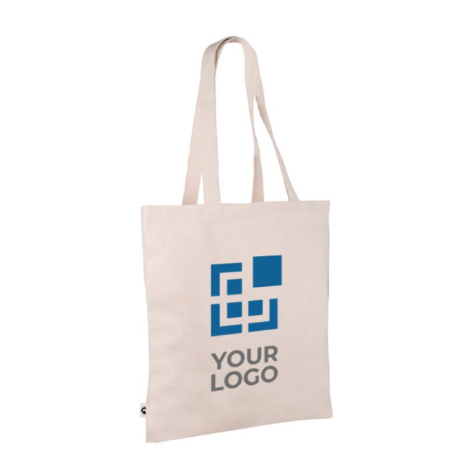 Katoenen tas met logo en lange hengsels weergave met jouw bedrukking