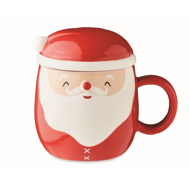 Grappige kerstmok met logo en deksel kleur rood