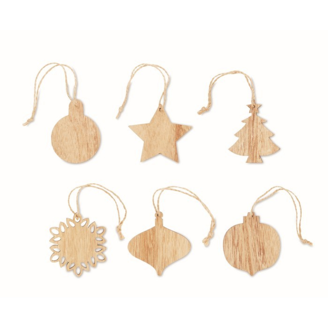 Houten kerstversieringen met opdruk