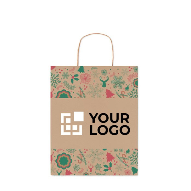 Middelgrote papieren tas met logo en kerstmotief 