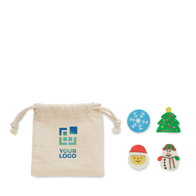 Set van 4 gummen in kerststijl met een katoenen zakje