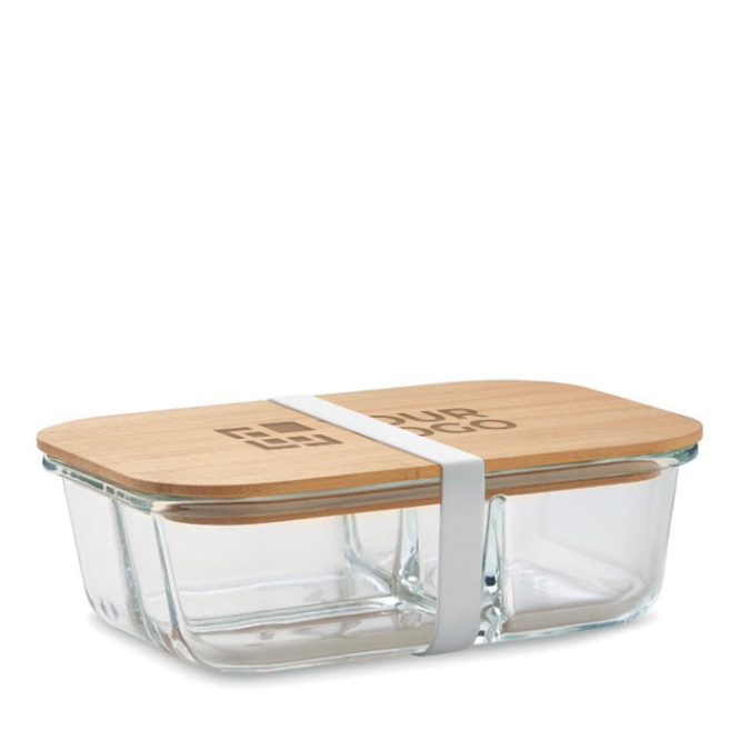 Glazen lunchbox met 3 compartimenten en bamboe deksel 800ml