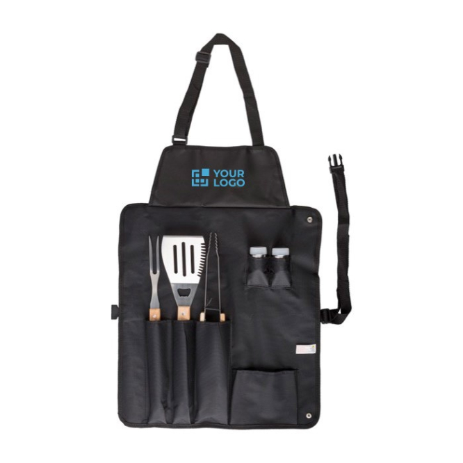 Nylon schort met 6 roestvrijstalen barbecueaccessoires