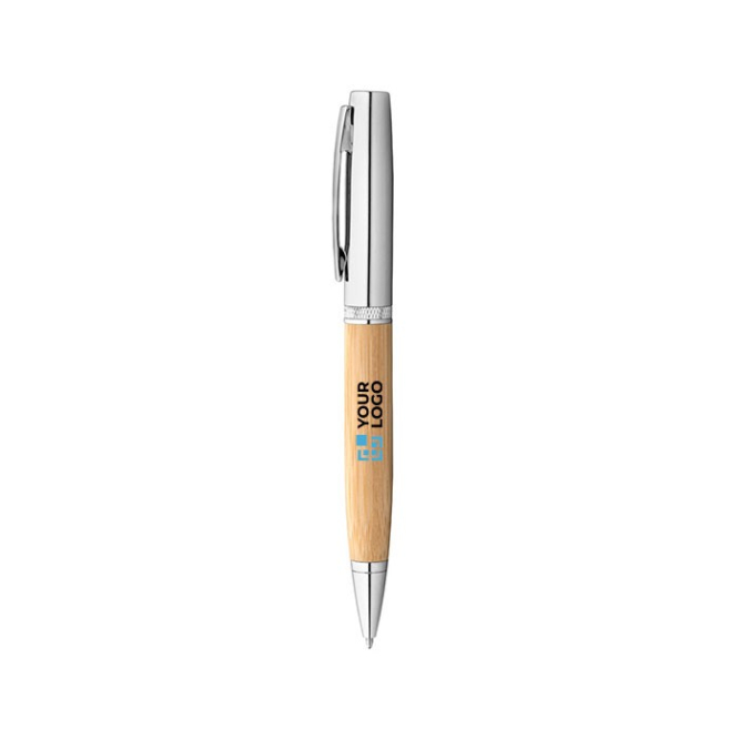 Elegante bamboe balpen met matte zwarte inkt