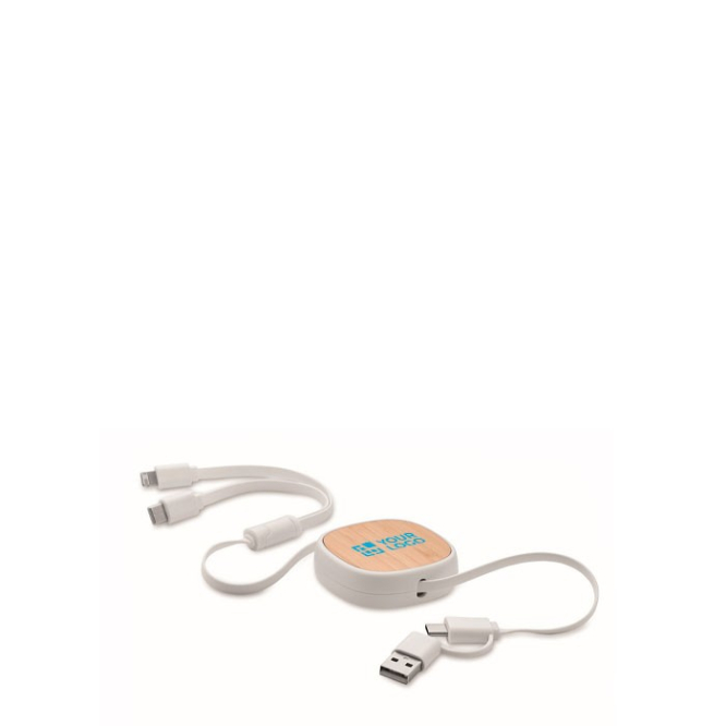 Uittrekbare multi-USB-oplaadkabel met bamboedetail van 90 cm