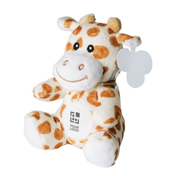 Kleine pluche giraffe met bedrukbaar label en genaaide ogen