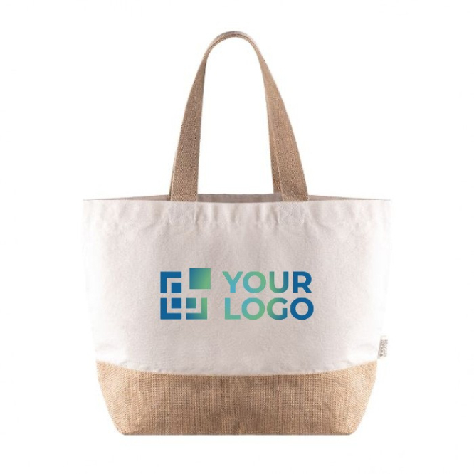 Gerecycled katoenen tas met jute bodem en handvat 320 g/m2