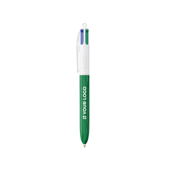 Plastic balpen met houteffect, gemaakt in de EU, met 4 inkten BIC®