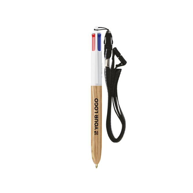 Plastic pen met houteffect en inkt in 4 kleuren BIC®