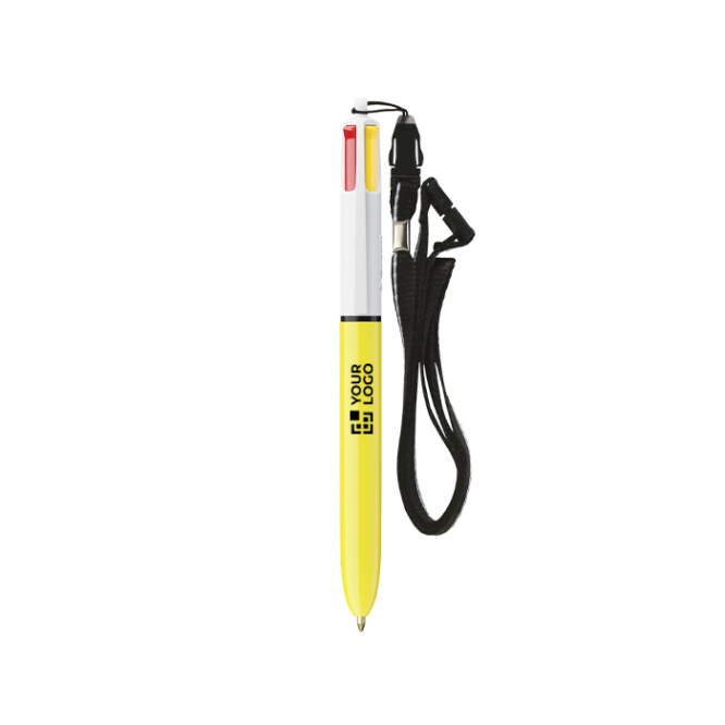 Plastic pen met lanyard om op te hangen en inkt in 4 kleuren Sun BIC®