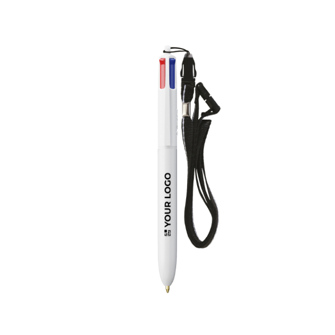 Balpen van gerecycled plastic met lanyard en inkt in 4 kleuren BIC®