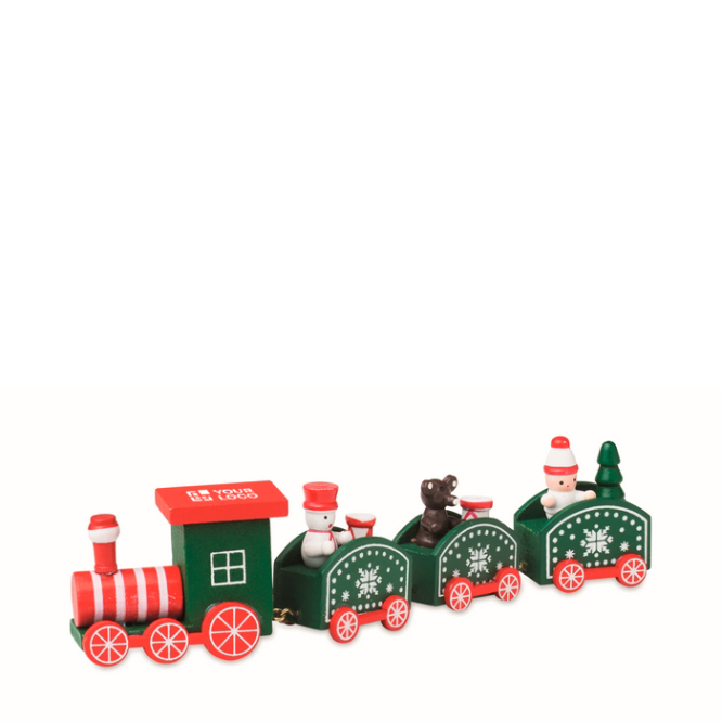 Houten trein met poppetjes en kerstthema, personaliseerbaar