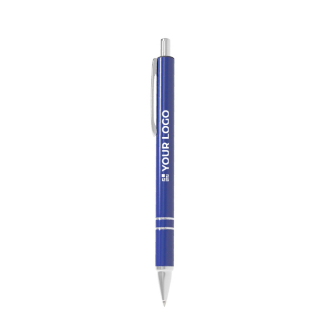Personaliseerbare aluminium pen met modern design en blauwe inkt