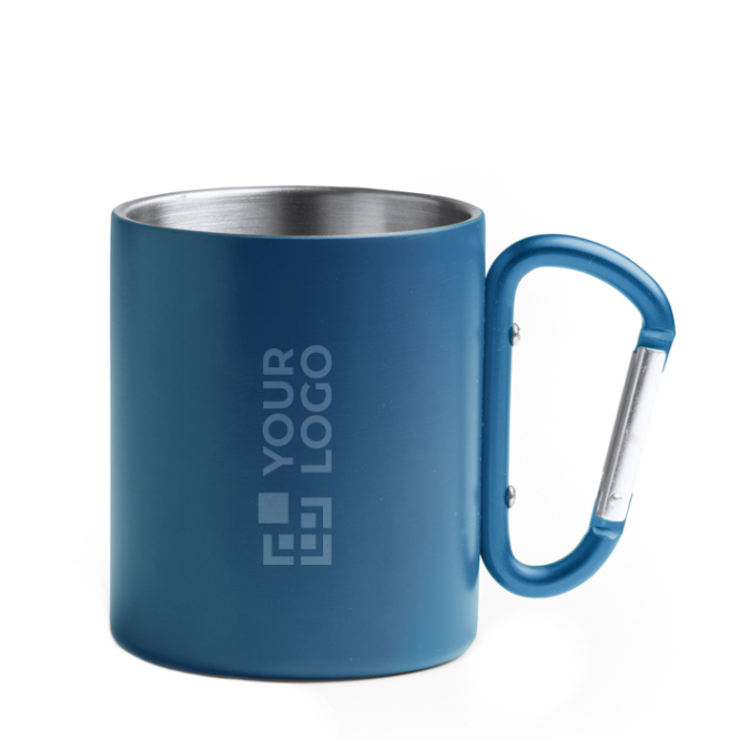 Beker van gerecycled RVS met dubbele wand en karabijnhaak300 ml
