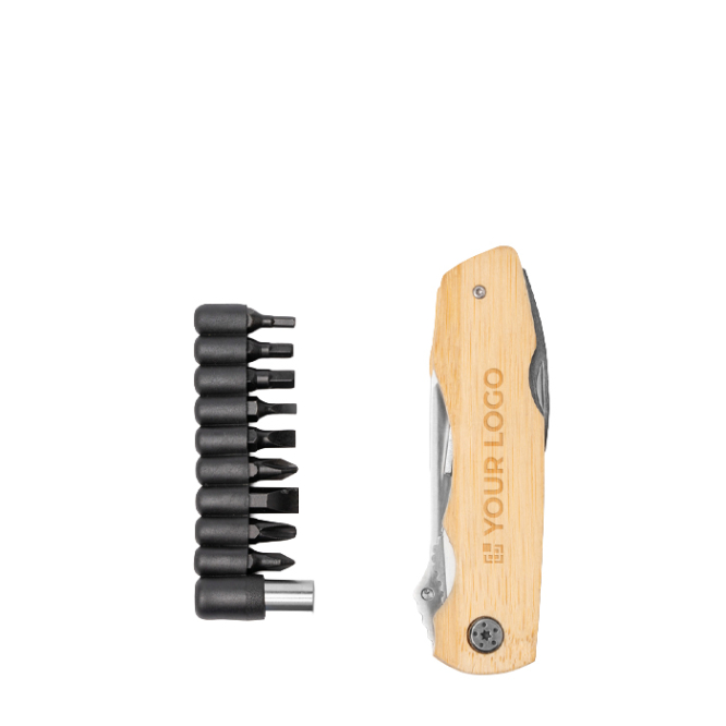 5-in-1 multitool met bamboe behuizing en roestvrij staal