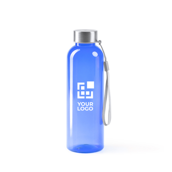 Bidon van RPET met transparante body en draagriem 600 ml