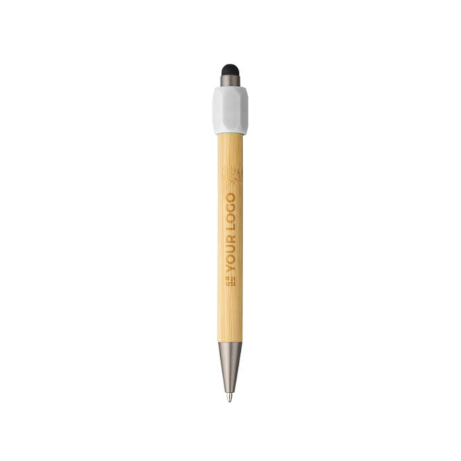 2-in-1 bamboe pen met touchfunctie en spinner blauwschrijvend