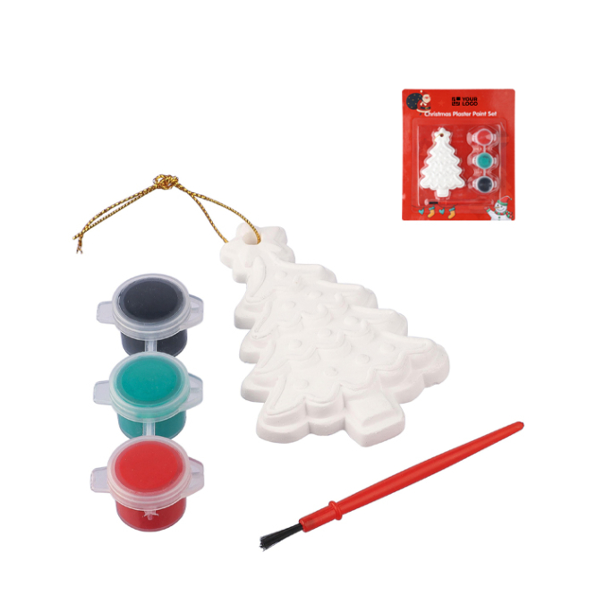 Kerstboom knutselset van gips met 3 acrylverven