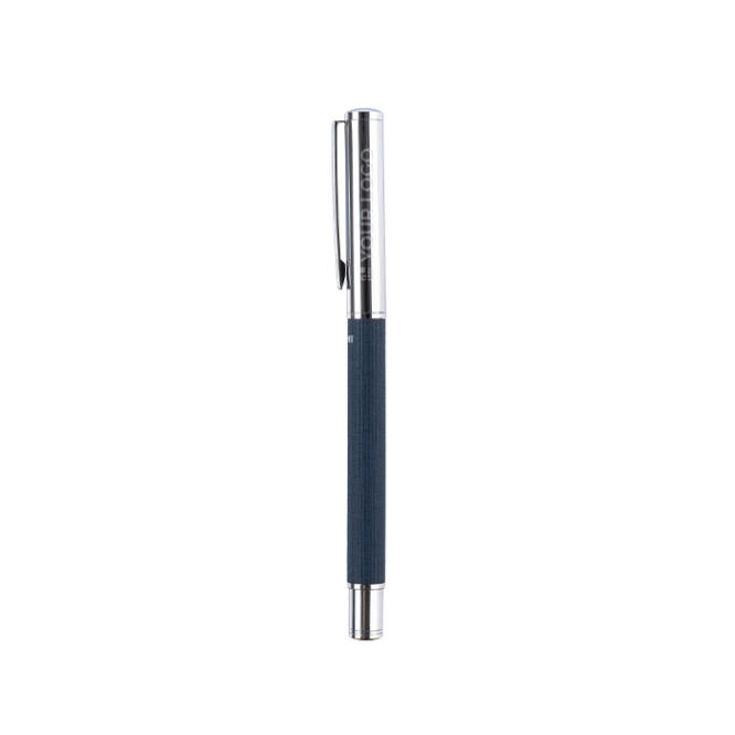 Rollerpen van messing en RPET, blauwschrijvend