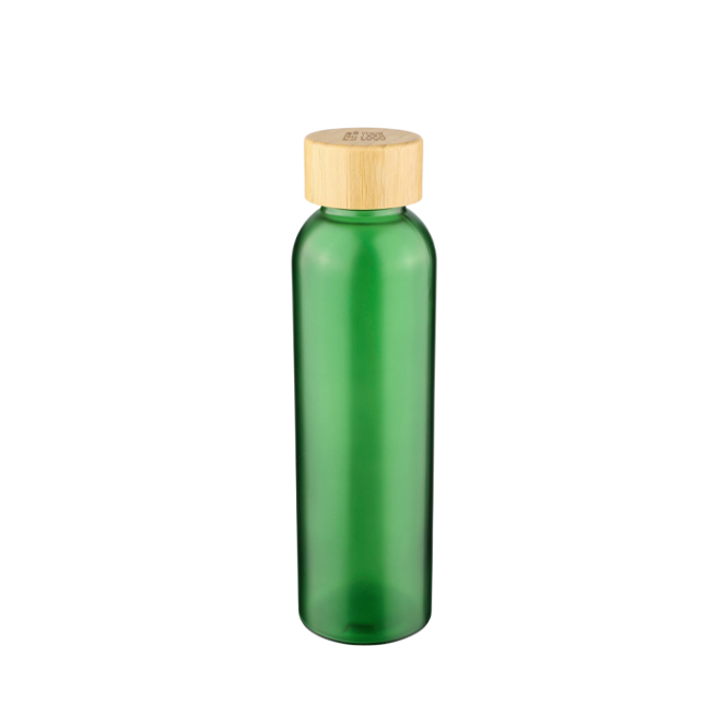Gekleurde glazen fles met matte coating en bamboe schroefdop 500ml
