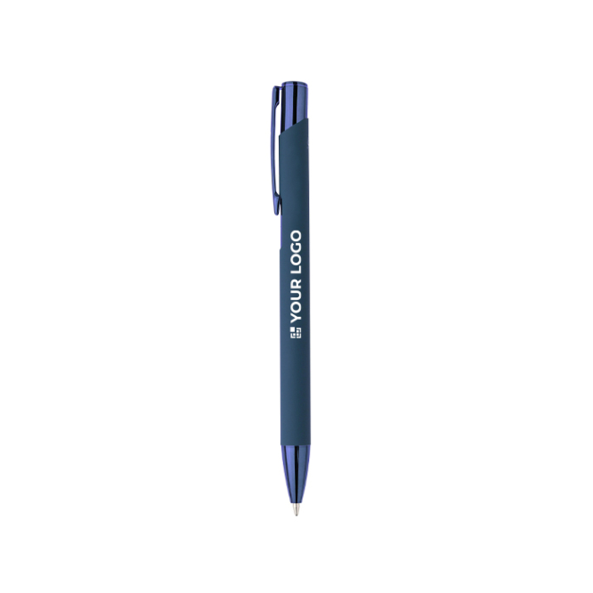 Drukbalpen van gerecycled aluminium en rubber met blauwe inkt