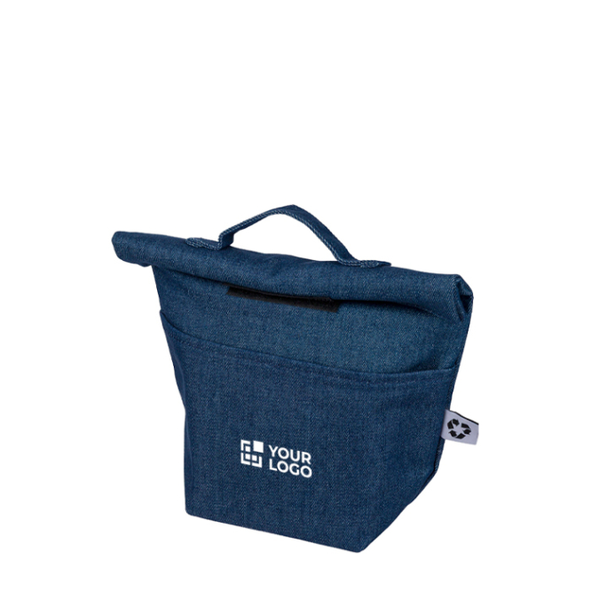 Oprolbare koeltas van gerecycled denim met klittenbandsluiting