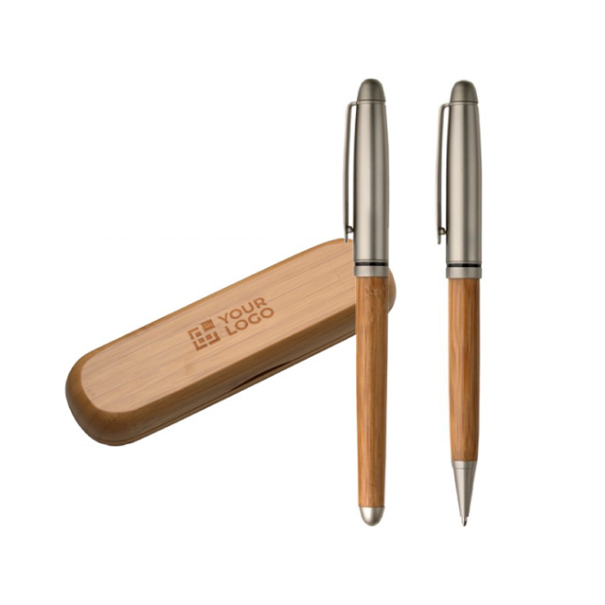 Houten Balpen en rollerball set van hout met logo