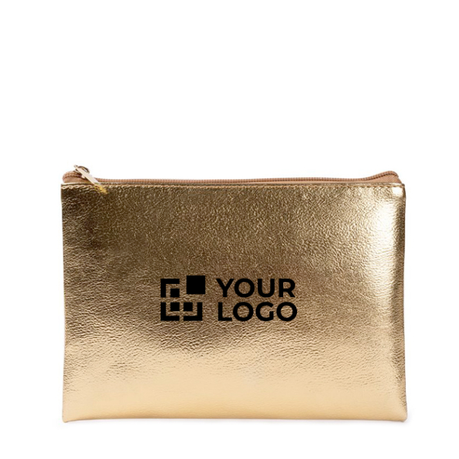 Compacte PU toilettas met gouden afwerking en bijpassende rits