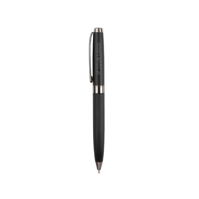 Elegante balpen van roestvrij staal met chromen details en blauwe inkt