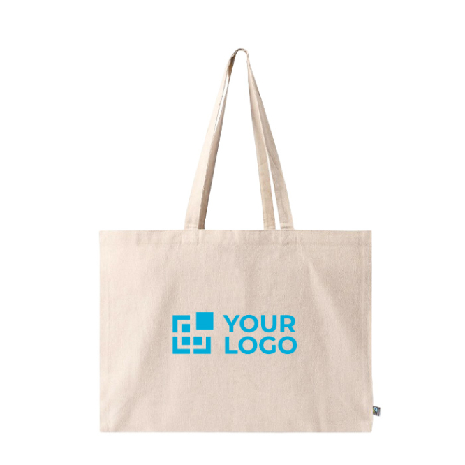 Fairtrade katoenen tas met bodem-vouw en lange hengsels 220 g/m²