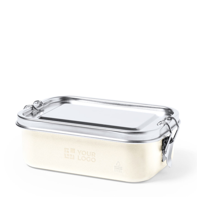 Luchtdichte gerecyclede stalen lunchbox met logo wit