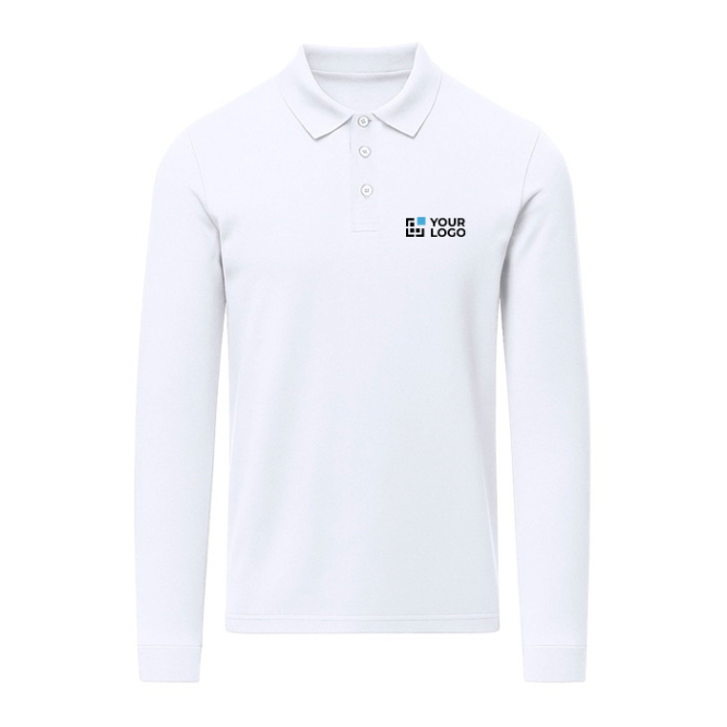Witte unisex poloshirt met lange mouwen katoen 220 g/m² - MKT Charlot 