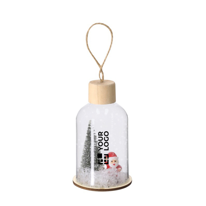 Kerstornament van glas met houten voet