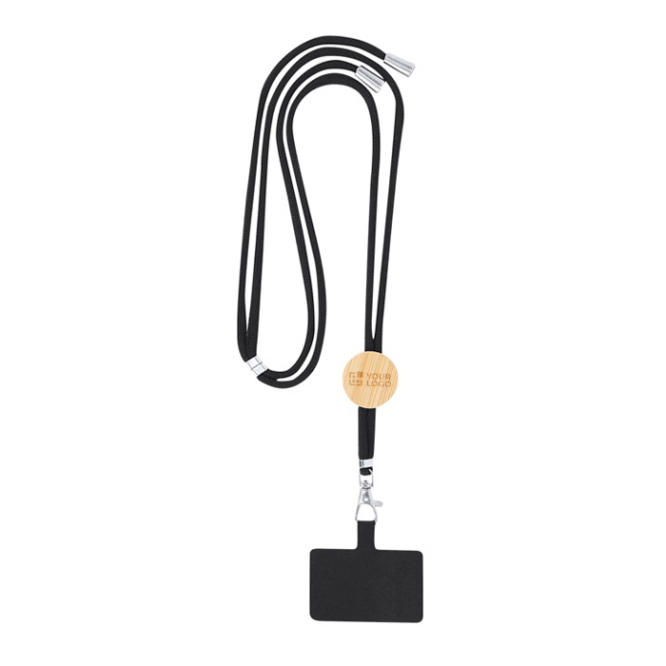 RPET lanyard met bamboe detail en houder voor smartphone