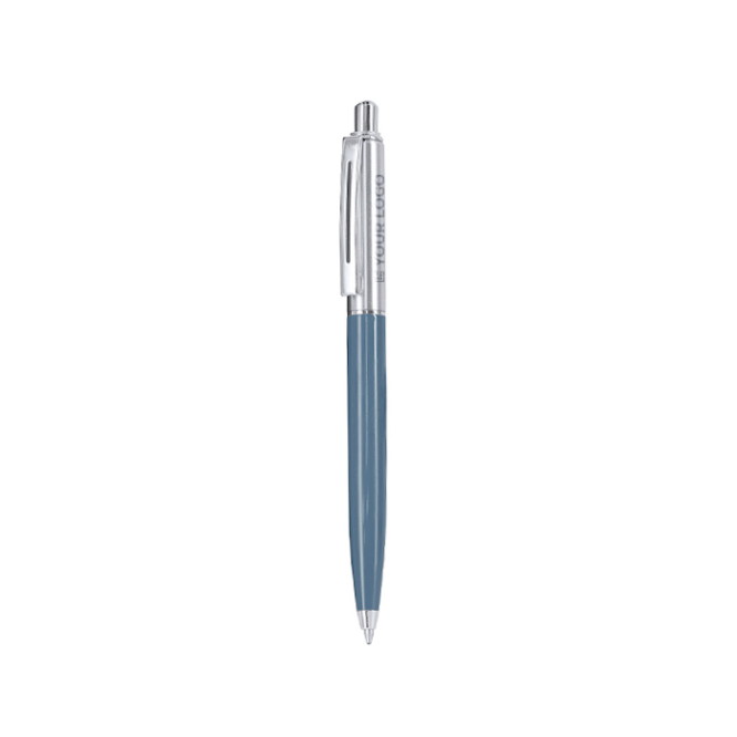 Gemetalliseerde pen met drukknop en clip, blauwe inkt