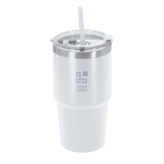 RVS thermosbeker met dubbele wand en rietje 650 ml