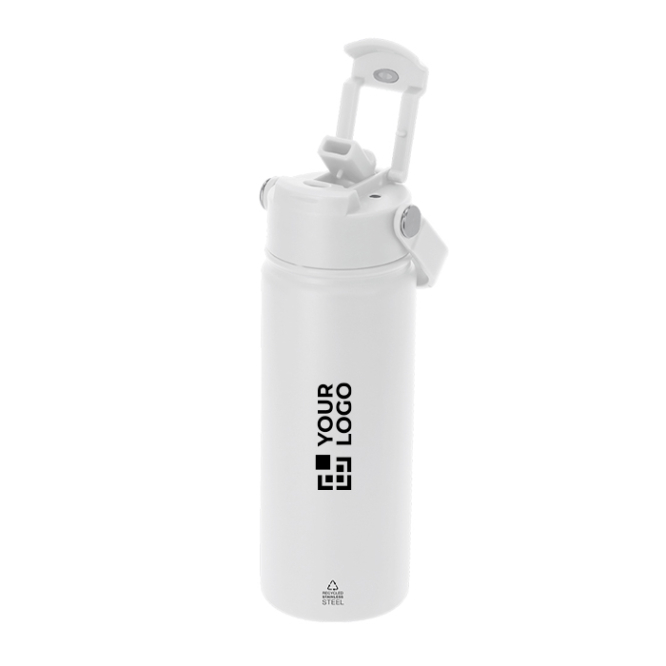 RVS thermobeker met deksel met drinkopening en rietje 550ml