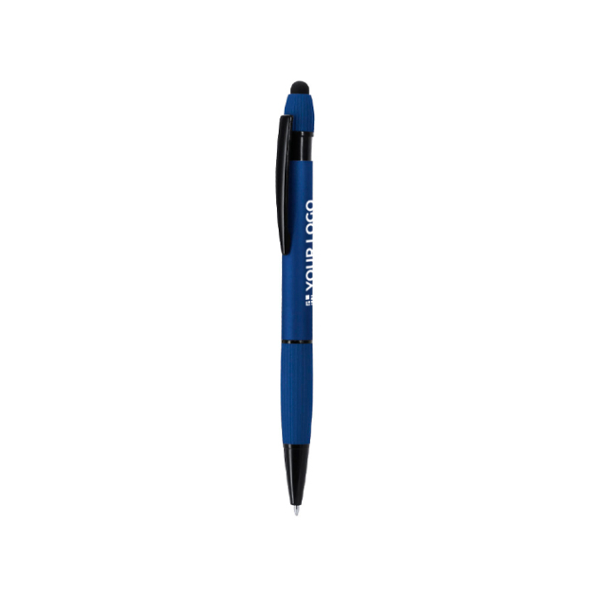 Aluminium styluspen met rubberen afwerking, blauwe inkt