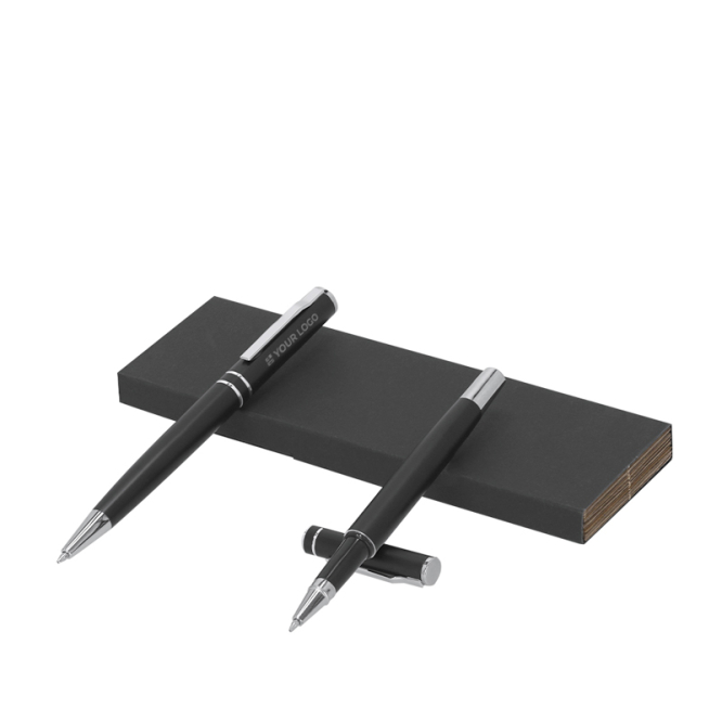 Elegante set balpen en roller van aluminium, blauwe inkt
