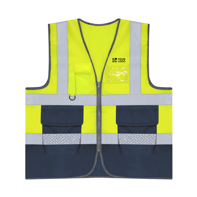 Tweekleurig polyester veiligheidshesje met hoge zichtbaarheid