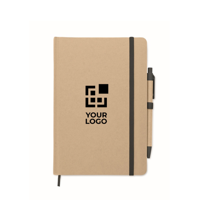 Notitieboek van gerecycled karton met pen met blauwe inkt A5