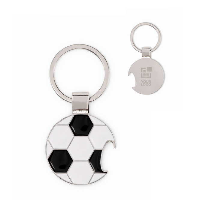 Sleutelhanger-flesopener van zinklegering in de vorm van een voetbal