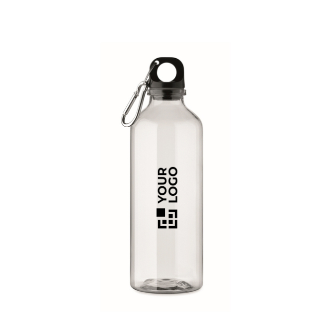 Transparant doorschijnende RPET-fles met dop en karabijnhaak 500 ml