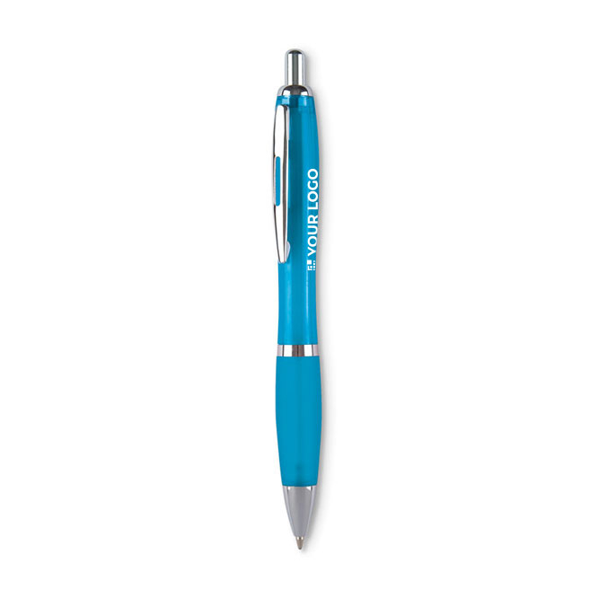 Balpen van ABS-kunststof met drukknop en zachte grip, blauwe inkt