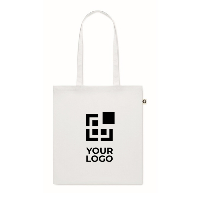 Kleurrijke gerecycled katoenen tasjes met logo wit