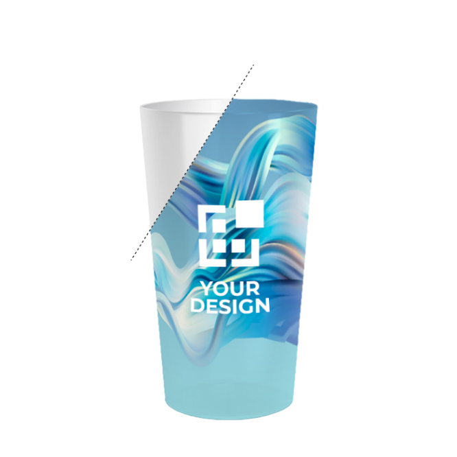 Stapelbare plastic beker met InMold-bedrukking groot formaat 600 ml
