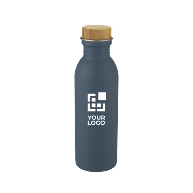 Bedrukte bidon van rvs met bamboe dop petrol blauw