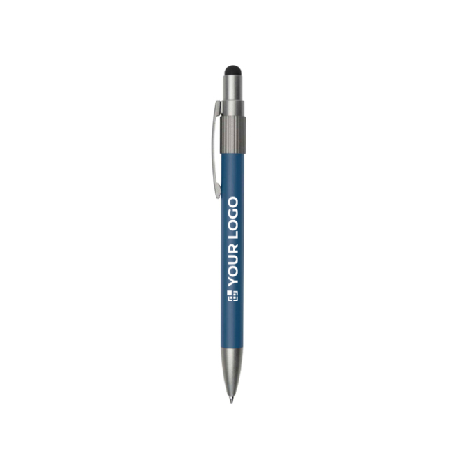 Balpen met touchscreenpunt en draaibare spinner, blauwe inkt