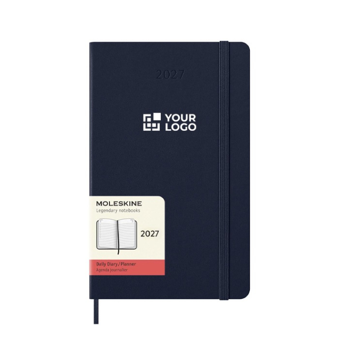 Papieren agenda per dag met lederlook en harde kaft Moleskine